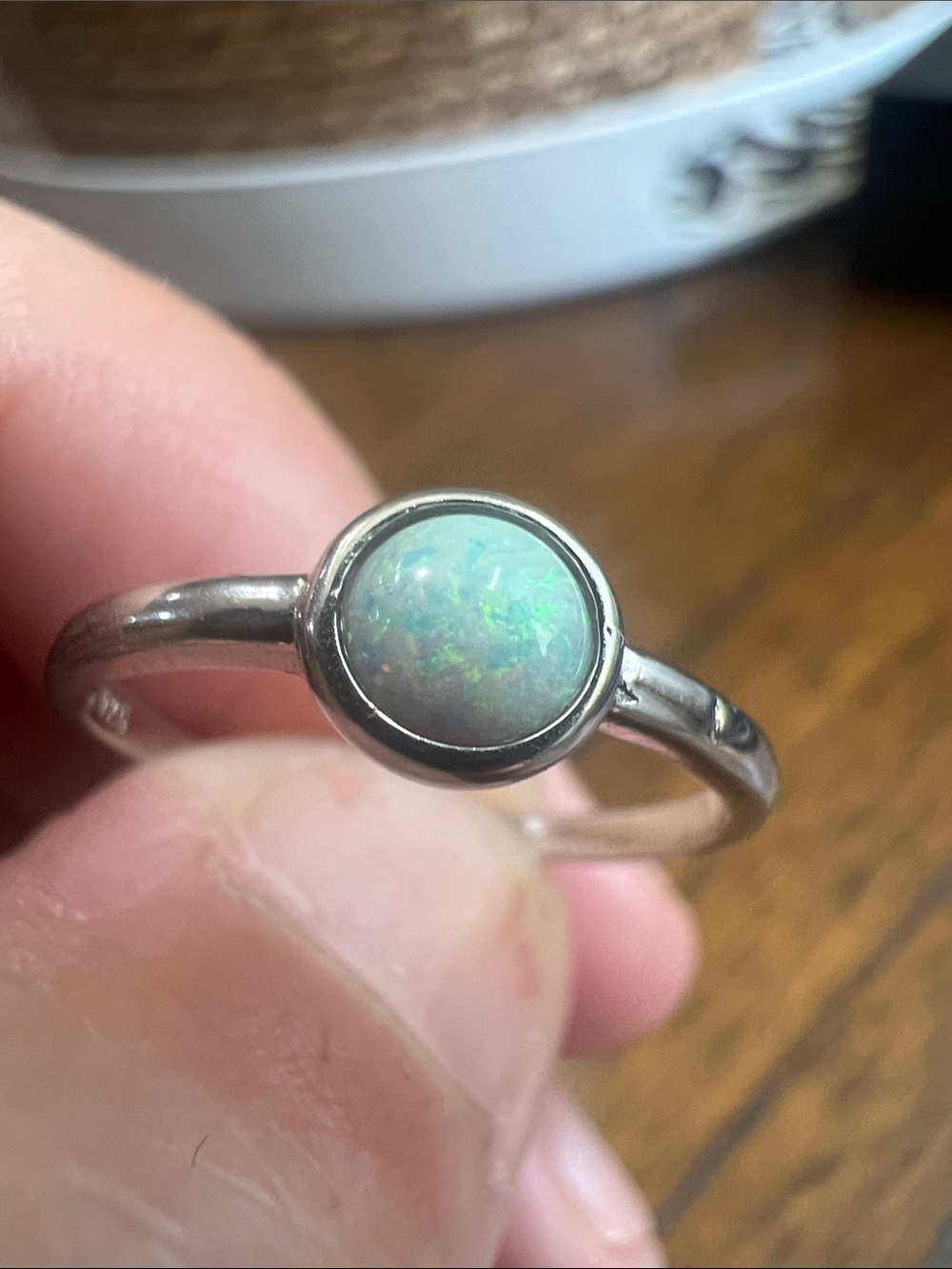 Sterling Silver Opal Bezel Ring — White Opal size 7 3/4